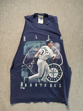 Seattle Mariners A-Rod Navy Sleeveless Graphic Tee Tank cut/off Vintage